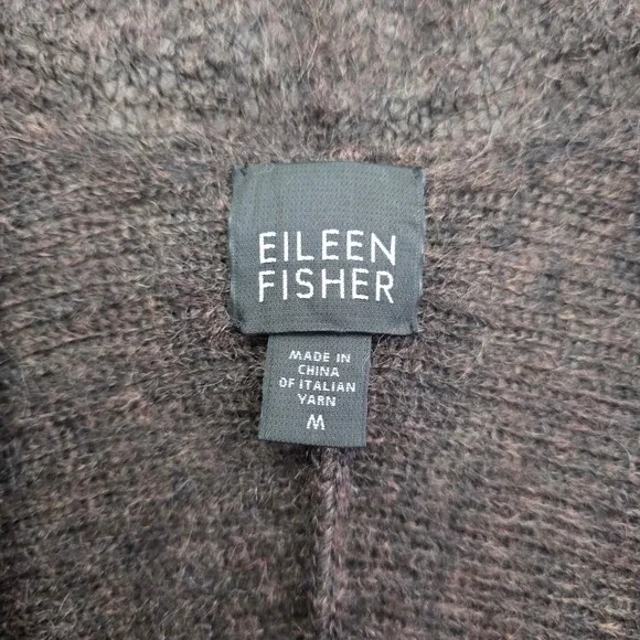 Eileen Fisher‎ Mohair Wool Blend Cardigan Sweater Knit Open Front Dark Brown M - Picture 3 of 8
